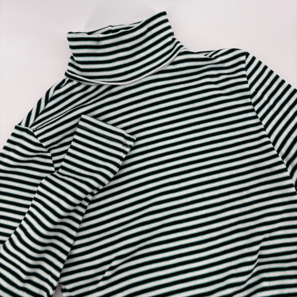 Levis Womens Striped Turtleneck Cropped Long Sleeve Top XS Black White Green